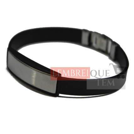 Pulseira Unisex de Silicone Preto com Placa de identificação Metal em Aço Inoxidável