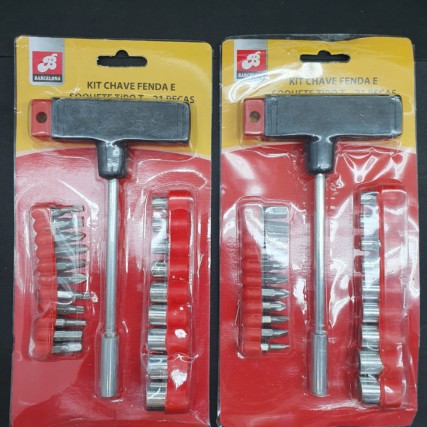 KIT Chave Fenda, Philips, Torx, Allen e Soquete de 4mm ate 12mm Tipo T – 21 Peças