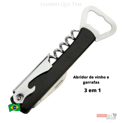 Abridor de vinho e garrafas – c/ faca 3 em 1