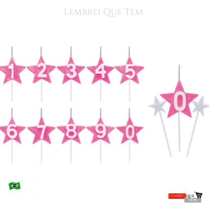 Vela de Aniversário (ESTRELA COM NUMERO) – ROSA