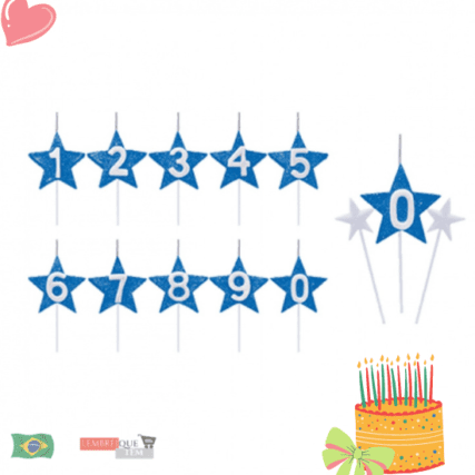 Vela de aniversario (ESTRELA COM NUMERO) – AZUL