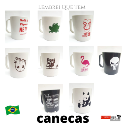 Caneca Plástico 400ml -Groot, Sapo, Coruja, Flamingo, Panda, Rock, Casa Papel, Caveira, Netflix