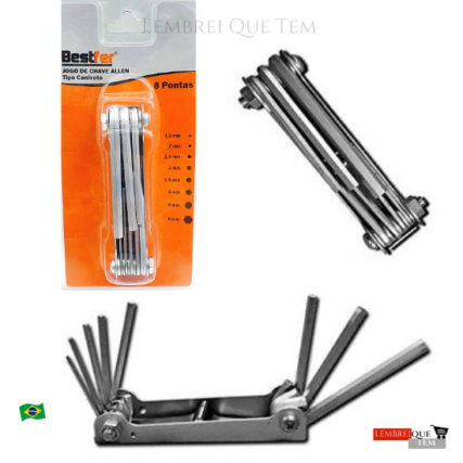 jogo de chave allen hexagonal tipo canivete com 8 pontas