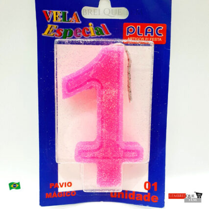 Vela De Aniversário Rosa Gliter – Pavio Mágico (apaga e acende) – vela especial