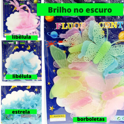 brilha no escuro Estrelas, borboleta e libélula Fluorescentes brilhantes Decorar Quarto – Fluorescent Toys