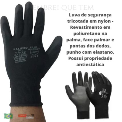 Luva de Segurança Tamanho M – EPI PU Preta