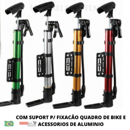 Mini Bomba De Ar ideal para bicicleta, bolas e balões – com suporte e acessórios de alumínio