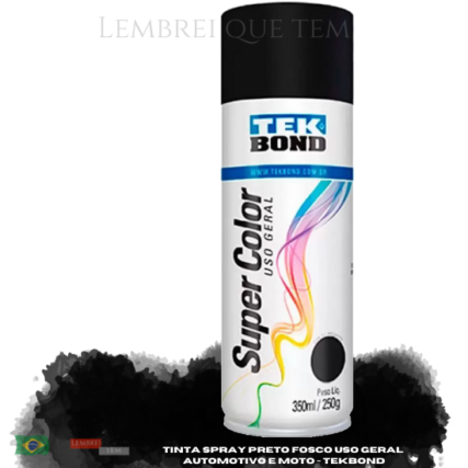 Tinta Spray Preto Fosco Uso Geral Automotivo e Moto TEK BOND