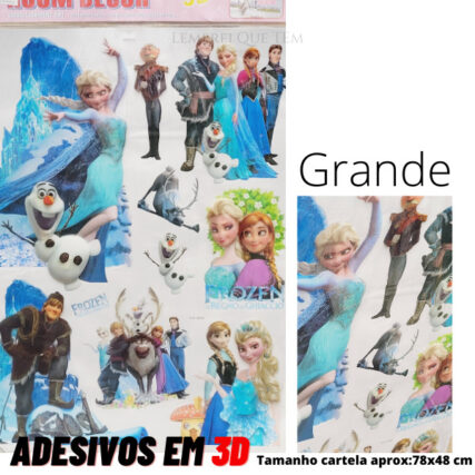 Cartela de Adesivos Grande Frozen 3D Grande Elza , Olaf , Anna Kristoff
