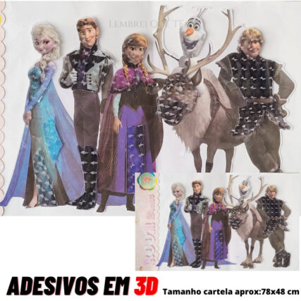 Frozen 3D Grande Elza , Olaf , Anna Kristoff Cartela de Adesivos Grande