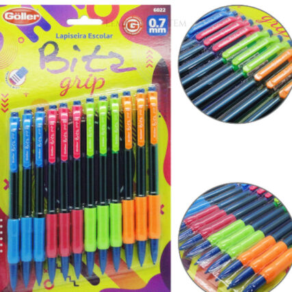 Lapiseira escolar 0,7mm com borracha – colorida