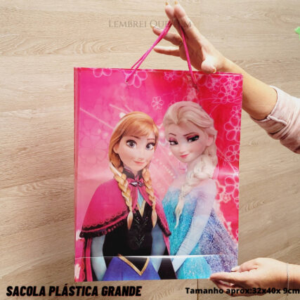 Sacola Plástica Frozen Elsa Anna grande Rosa – festas lembranças