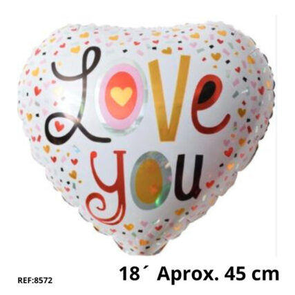 Balão Metalizado Coração Estampado Love You 45Cm.