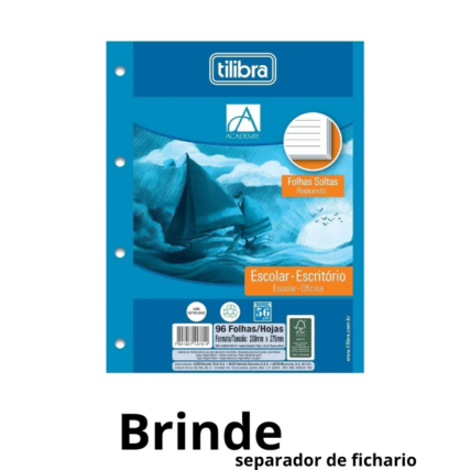 Folha Para Fichário Academie 96 Folhas – Brinde separador de fichário