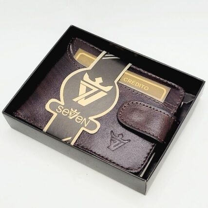 Carteira Em Couro Com Botão+ Porta Cartão Chocolate