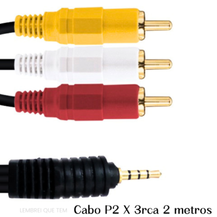 Cabo P2 X 3rca Ponta Dourada – 2 metros cabo de áudio e video