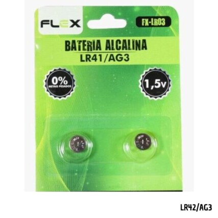 Bateria Alcalina 1,5v LR41 AG3 – Cartela 2 Unidades – FX-LR03 – Flex