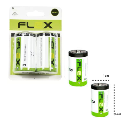 Pilhas Bateria D Zinco Flex Gold Com 2 Unidades – Pilhão Grande