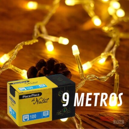Pisca Pisca De Natal 100 Leds 8 Funções Com 9m Luzes branco quente 220v Wincy Natal