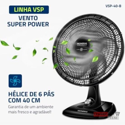 Ventilador de Mesa Mondial 220V, 40cm, 6 pás, Super Power