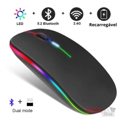 Mouse sem fio dual band receptor nano 2,4ghz Bluetooth RGB recarregável MS-S350L