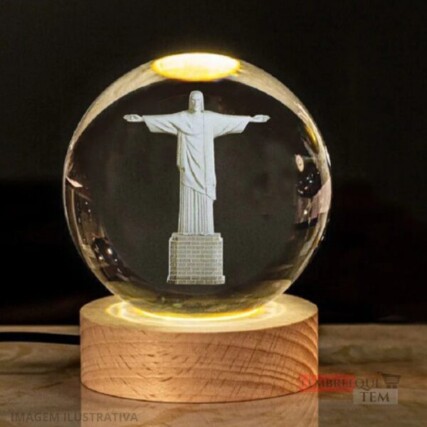 Lâmpada de bola de cristal 3D Cristo Redentor Decoração