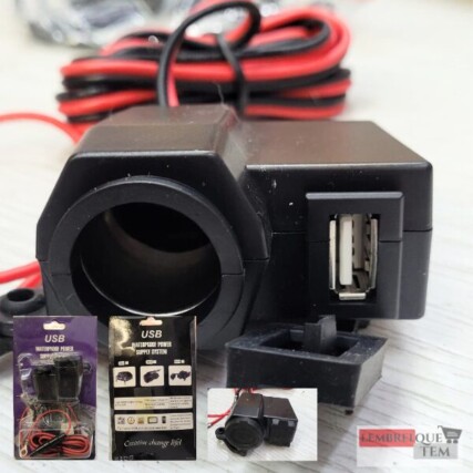 Tomada USB para Moto à Prova d’Água – Carregador de Guidão com Entrada Isqueiro