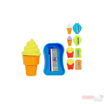 Kit Apontador + Borracha 3,5cm em Plástico