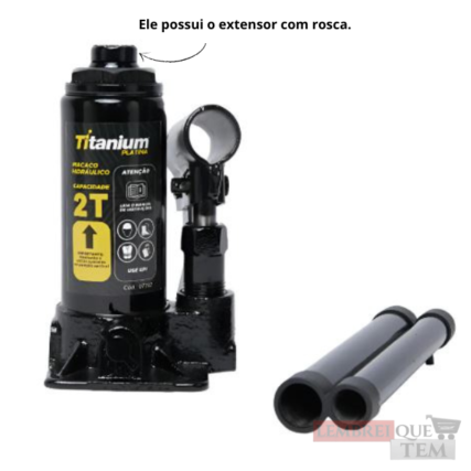 Macaco Hidráulico Tipo Garrafa 2 Toneladas Titanium Platina – Levantamento Seguro e Potente