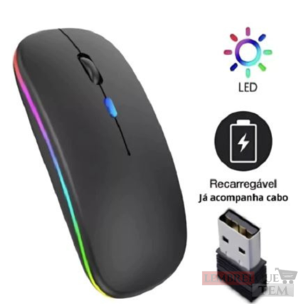 Mouse sem fio dual band receptor nano 2,4ghz / Bluetooth RGB recarregável MS-S350L